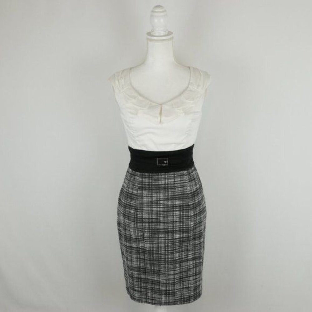 White House Black Market Women's Size 0 Black White Plaid Scoop Neck Dress